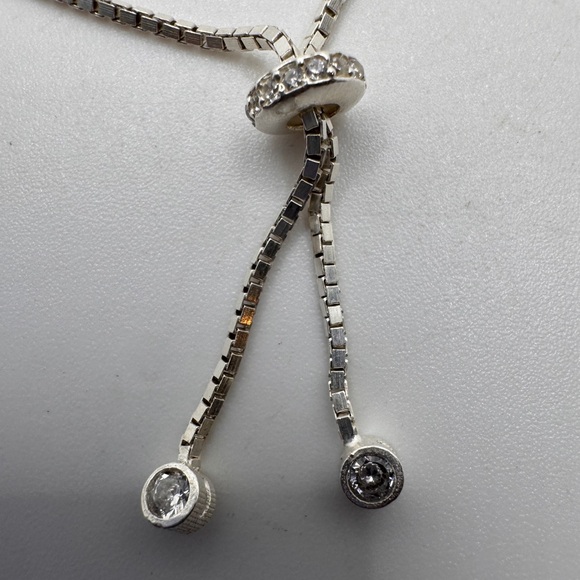 Sterling Silver Adjustable Bracelet Faux Sapphire Clear Crystals .925 - Picture 10 of 13